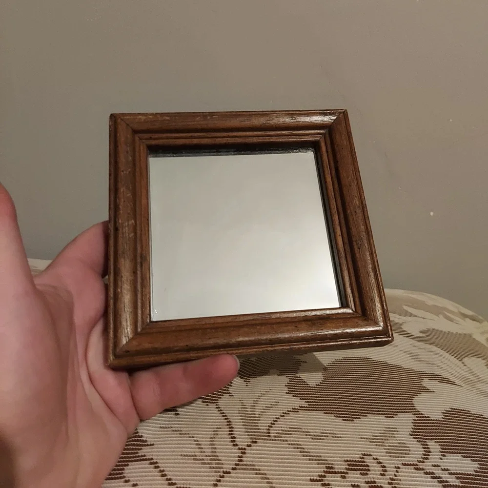 Set of 2 Small Square Wood Wall Mirrors 5.25